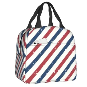 Custom Blue Red Stripe Hairdresser Barber Lunch Bag Men Women Warm Cooler Insulated Lunch Boxes for Children School