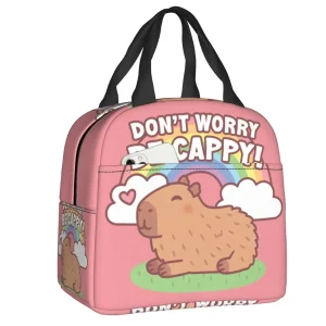 Custom Cute Capybara And Rainbow Insulated Lunch Bag for Women Portable Thermal Cooler Lunch Box Office Work School