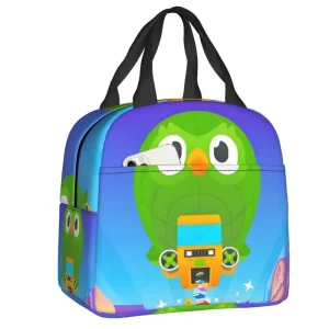 Custom Mascot Owl D-Duolingos Insulated Lunch Bag for Camping Travel Leakproof Thermal Cooler Lunch Box Women Children